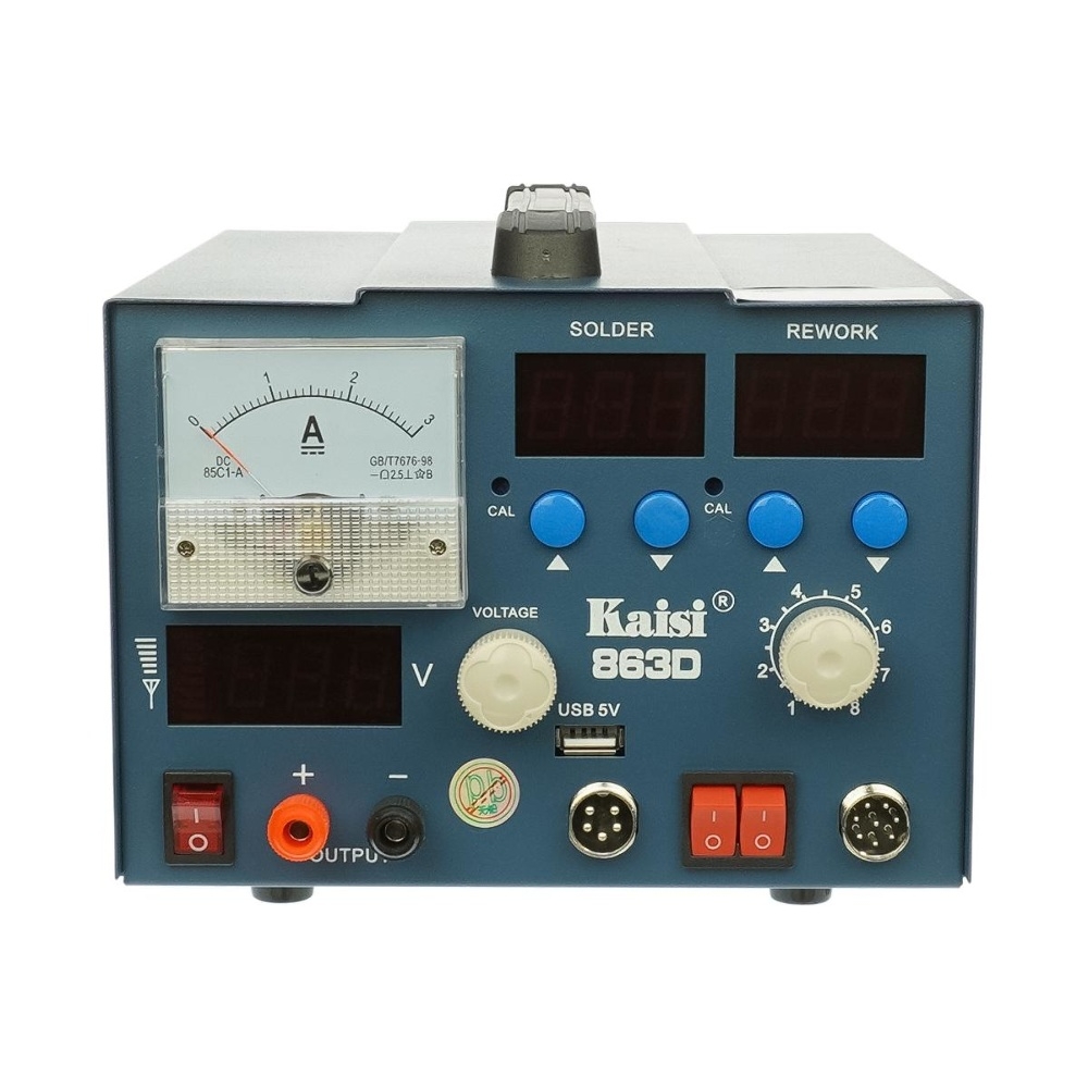 Паяльная станция Kaisi 863D, фен, паяльник, блок питания 15V 3A, USB A 5V 2A