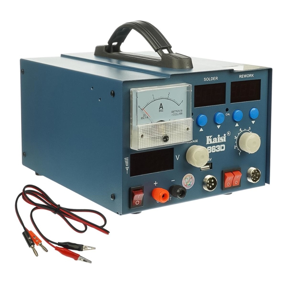 Паяльная станция Kaisi 863D, фен, паяльник, блок питания 15V 3A, USB A 5V 2A