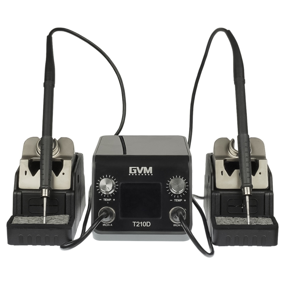 Паяльная станция прецизионная GVM T210D (2 паяльника стандарта JBC 210, 120W, 150C - 480C)