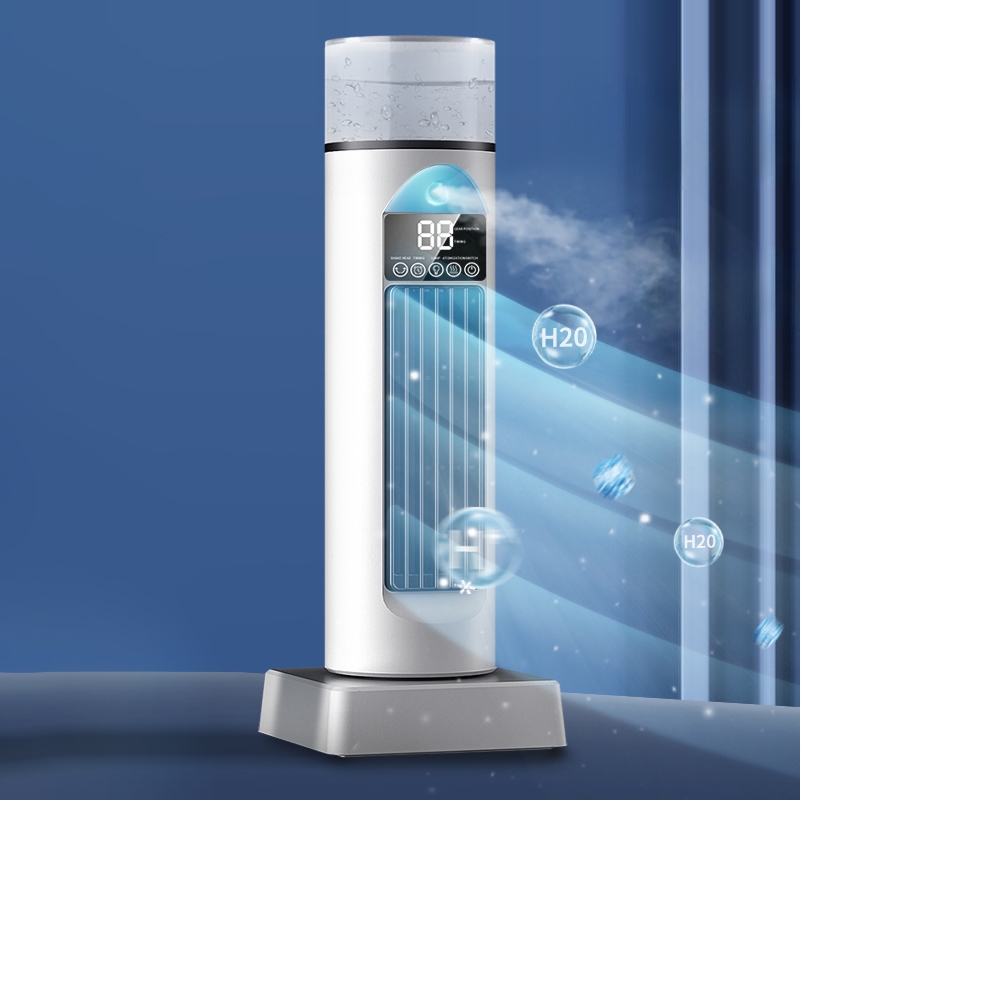 Башенный беспроводной вентилятор BYM-907S с питанием от USB, функцией увлажнения, подсветкой и пультом white