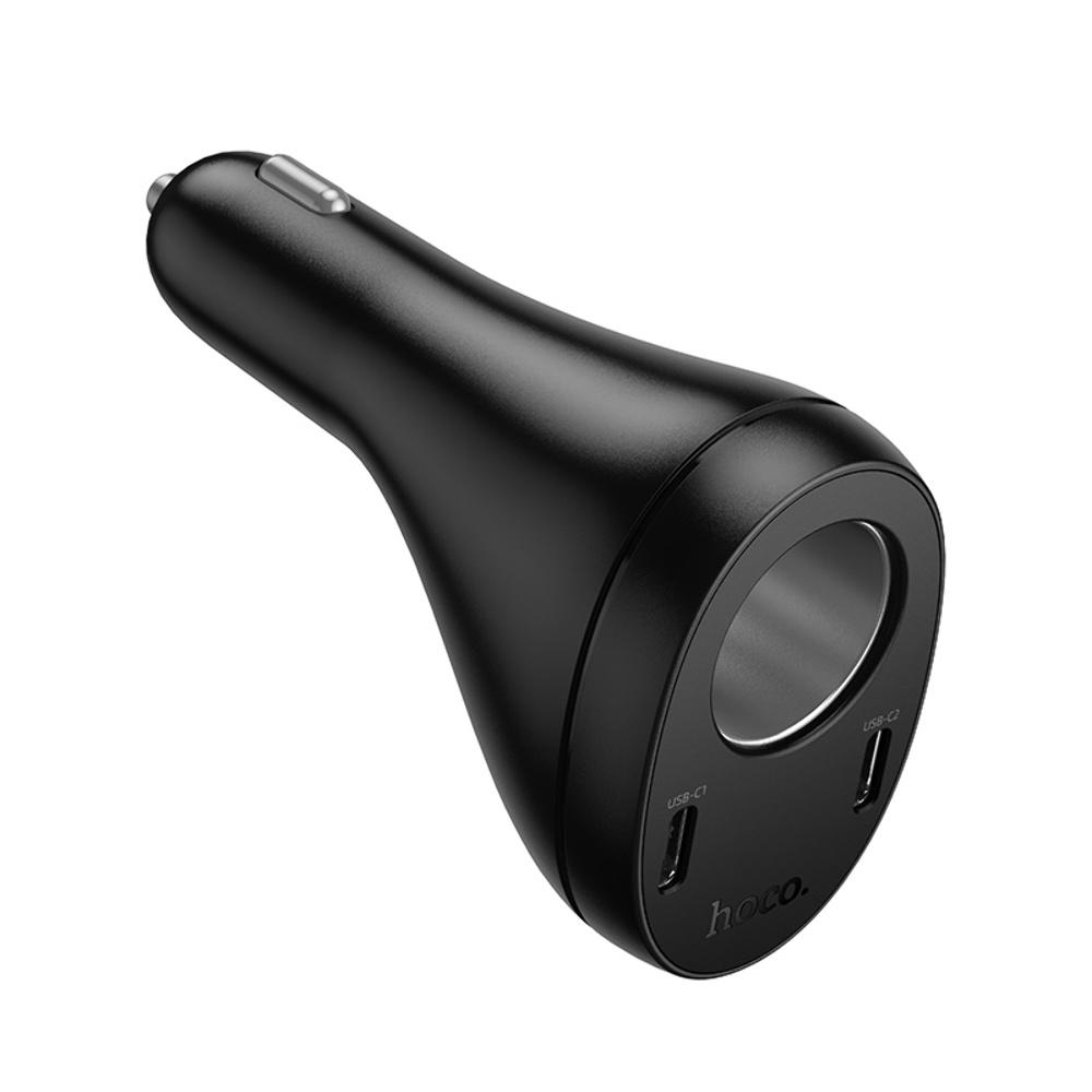 Автомобильное зарядное устройство Hoco Z61 USB/ 2 Type-C с разъем прикуривателя и дисплеем black
