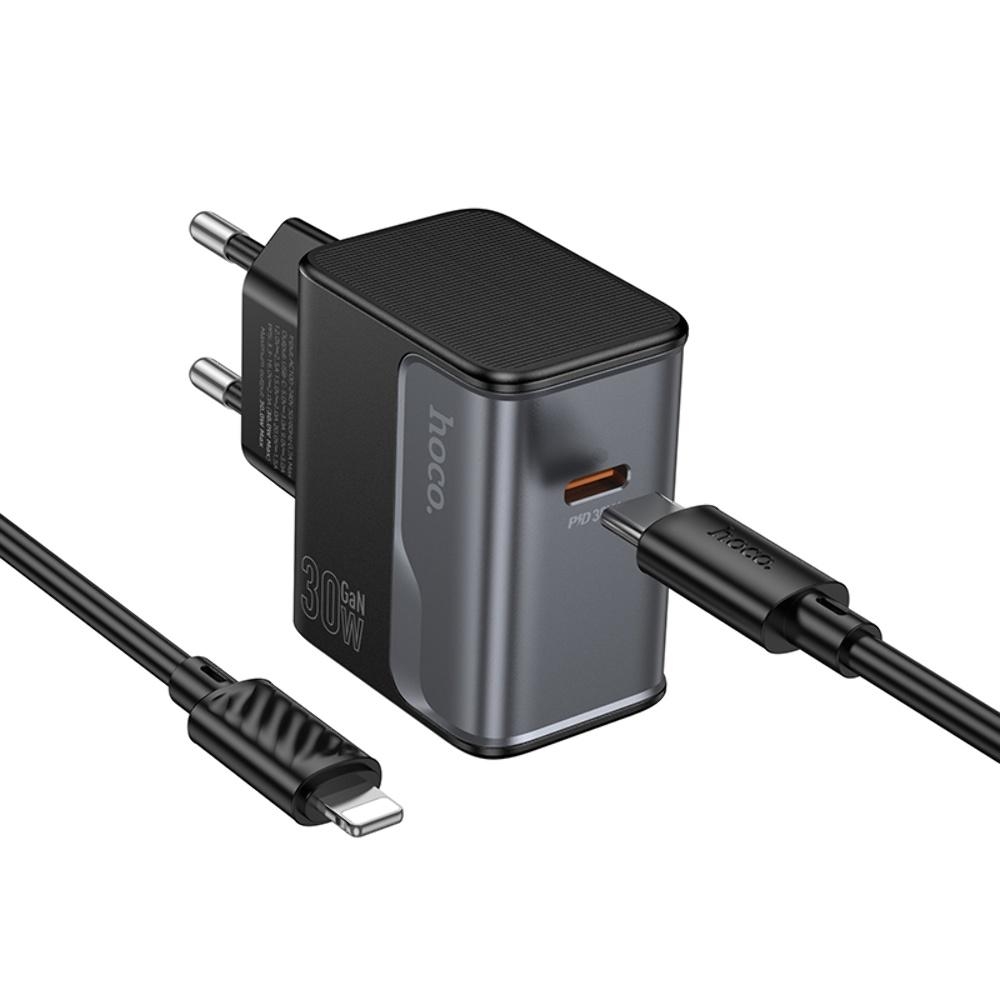 Сетевое зарядное устройство Hoco CS72A Type-C PD 30W midnight black + кабель Type-C to Lightning