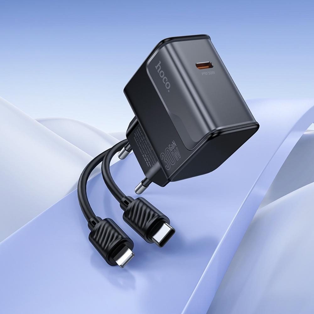 Сетевое зарядное устройство Hoco CS72A Type-C PD 30W midnight black + кабель Type-C to Lightning
