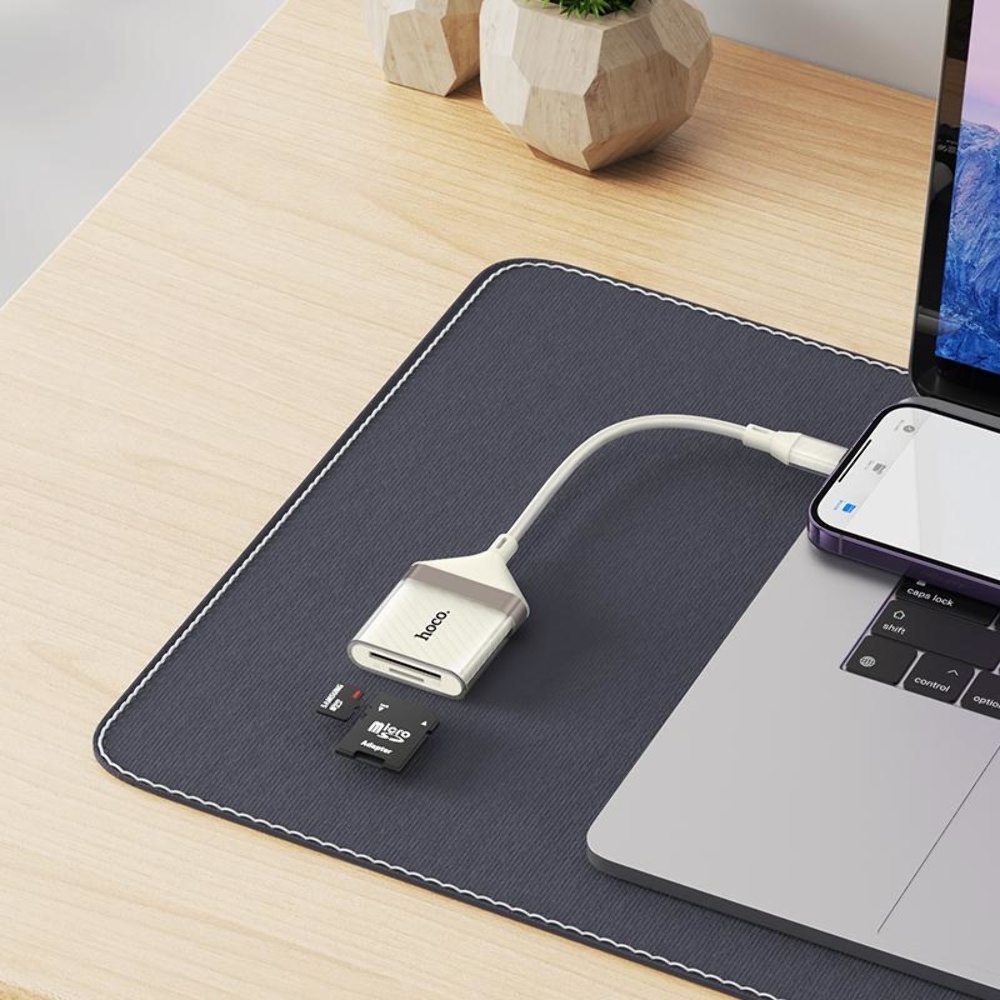 Адаптер переходник Hoco UA40 2-in-1 Lightning to TF/SD apricot