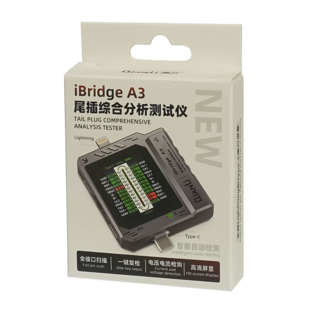 Тестер разъёмов питания QianLi iBridge A3 Type C/ Lightning с ЖК дисплеем и встроенной АКБ