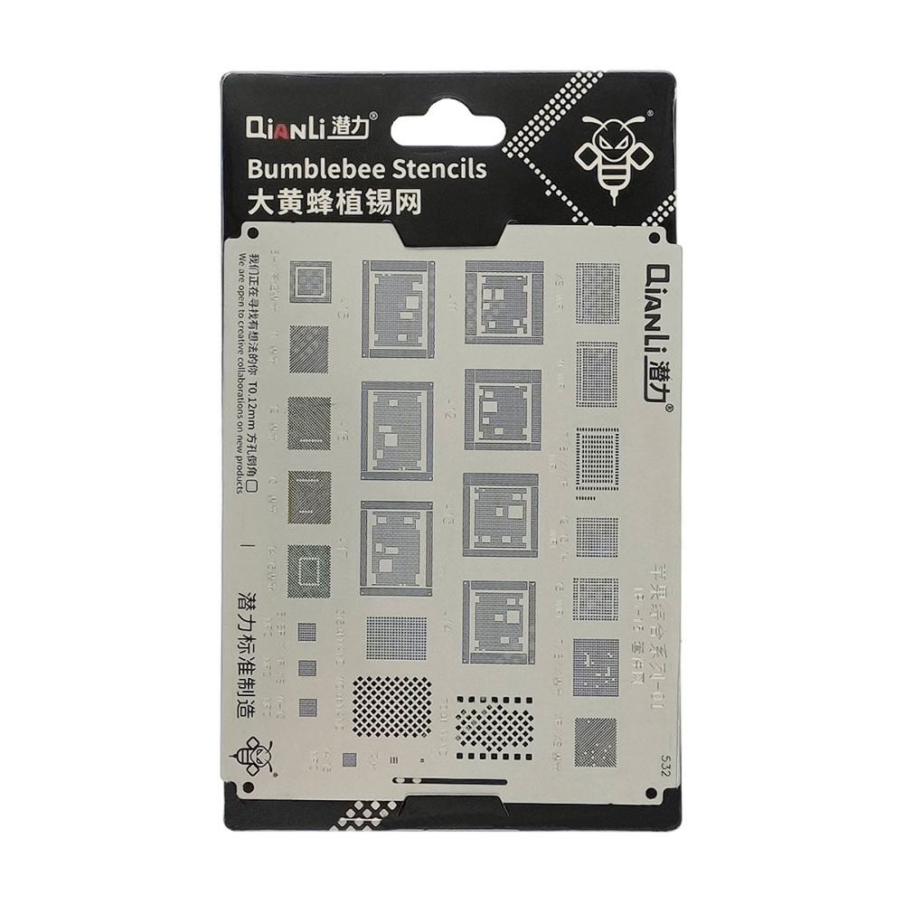 Трафарет BGA QianLi QS532 iPhone Universal 01, IP X-15 (WiFi, Baseband, Nand, NFC, A11-A17)