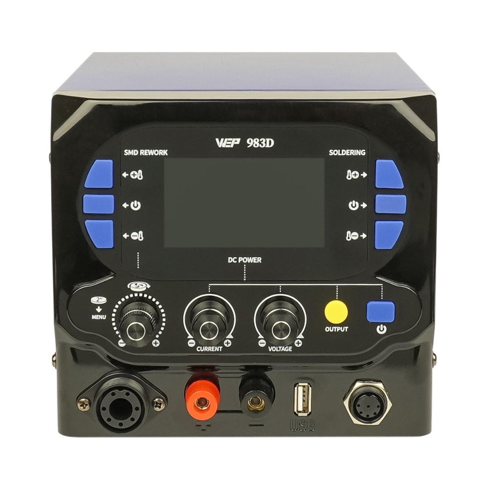 Паяльная станция прецизионная WEP 983D (фен 100C-500C, паяльник стандарта JBC 245 90C-450C, блок питания 20V 3.5A, USB A 5V 2A)