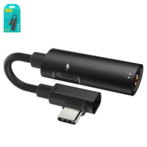 Адаптер Hoco LS19, с USB тип-C на 3,5 мм 2 в 1, не поддерживает функции микрофона, USB тип-C, TRS 3.5 мм, чорний, #6957531080749