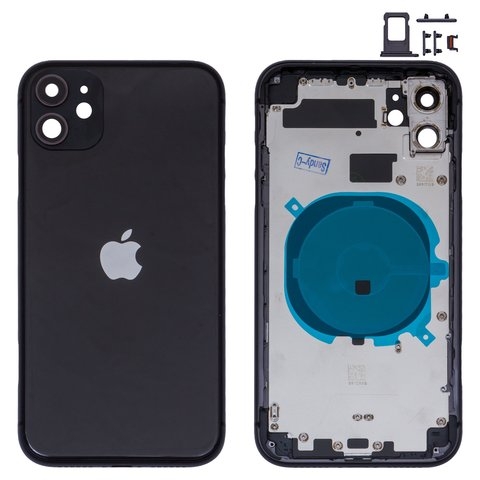 Корпус Apple iPhone 11, черный, с держателем SIM-карты, с боковыми кнопками