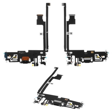 Шлейф iPhone 12 Pro Max, коннектора зарядки, черный, с микрофоном, High Copy
