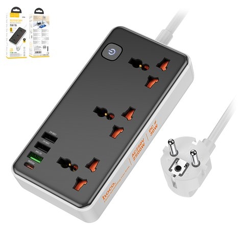 Сетевое зарядное устройство Hoco AC8A, Power Delivery (30 Вт), чорний, с розеткой, 4 порта, #6942007600095