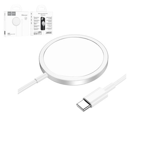 Бездротовий зарядний пристрій Hoco CW47, Quick Charge, серебристое, USB тип-C, 15 Вт, магнитное, MagSafe, #6931474795076 | беспроводное зарядное устройство