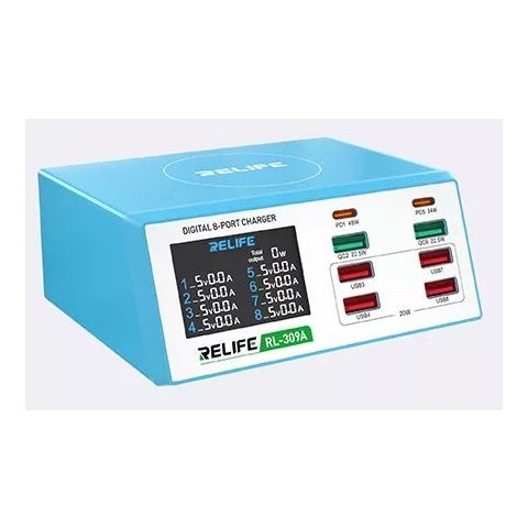 Сетевое зарядное устройство RELIFE RL-309A, 100 Вт, Power Delivery (PD), с дисплеем, 8 портов