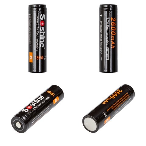 Акумулятор 18650 Soshine, 2600 mAh, 3,7 В, Li-ion, с защитой, 10A | АКБ, батарея, аккумулятор