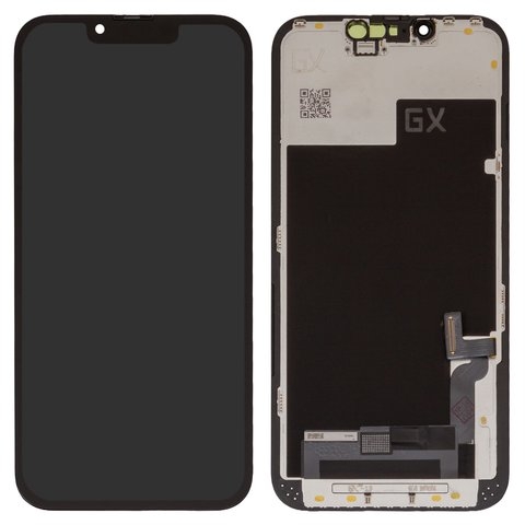 Дисплей для iPhone 13, черный, с рамкой, High Copy, без микросхемы, (OLED), GX OEM hard